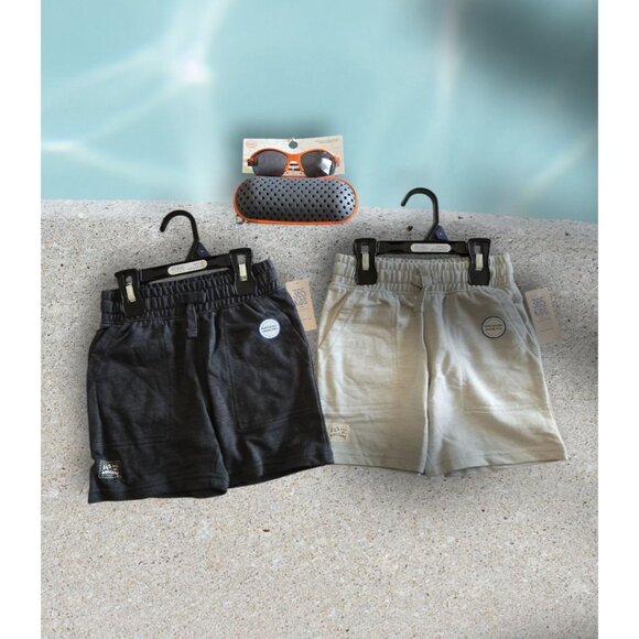 2 Pairs Boys French Terry Shorts Size 5 + Sunglasses with Case - NWT - Bundle - Picture 1 of 6